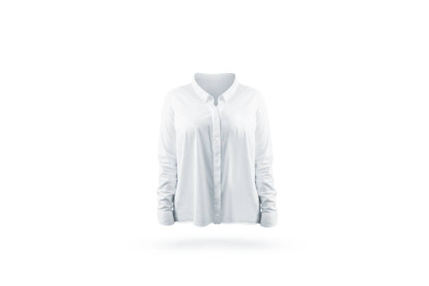 istock Blank white woman shirt mock up front view, isolated 954474380