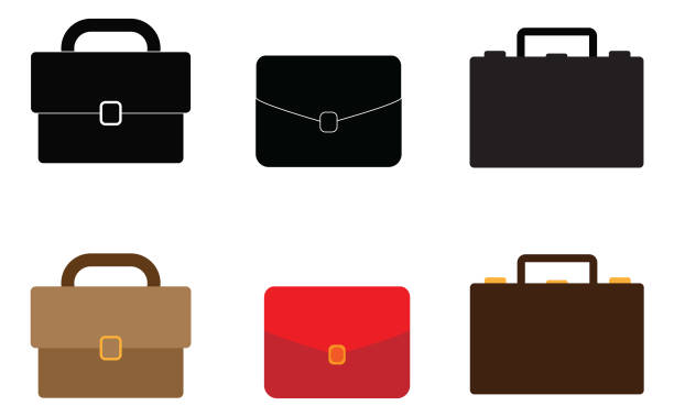 ilustraciones, imágenes clip art, dibujos animados e iconos de stock de conjunto de icono de bolsa de negocios - briefcase luggage brown black