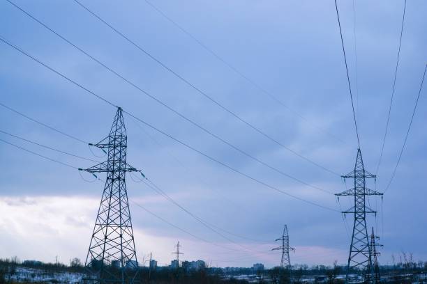 istock High-voltage power line, electricity distribution station. Indus 954481900