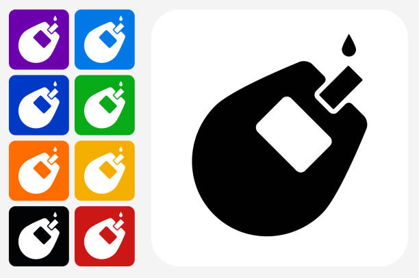 Glucose Monitor Icon Square Button Set Glucose Monitor Icon Square Button Set. The icon is in black on a white square with rounded corners. The are eight alternative button options on the left in purple, blue, navy, green, orange, yellow, black and red colors. The icon is in white against these vibrant backgrounds. The illustration is flat and will work well both online and in print. blood sugar test stock illustrations