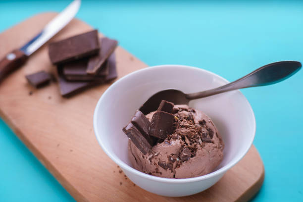 istock Chocolate ice cream in bowl and broken chocolate bar on serving 954488478