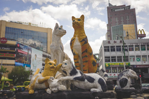 ストリートのクチンの猫像 - kuching ストックフォトと画像