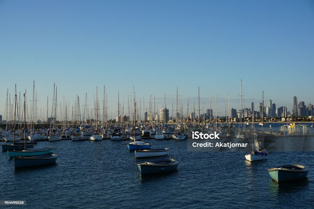 St Kilda Harbor in Australia Picture is taken in 2017. It shows the St. Kilda Harbor in Melbourne Australia Harbor Stock Photo