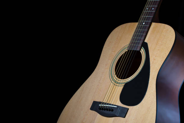 istock Part of modern acoustic guitar on black background 954496114