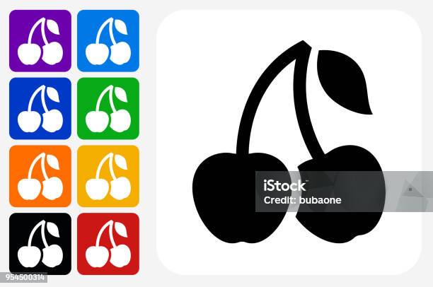 Cherry Icon Square Button Set Stock Illustration - Download Image Now - Cherry, Agriculture, Blue