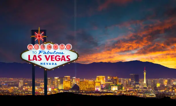 A stock photo of the world famous Las Vegas city skyline.