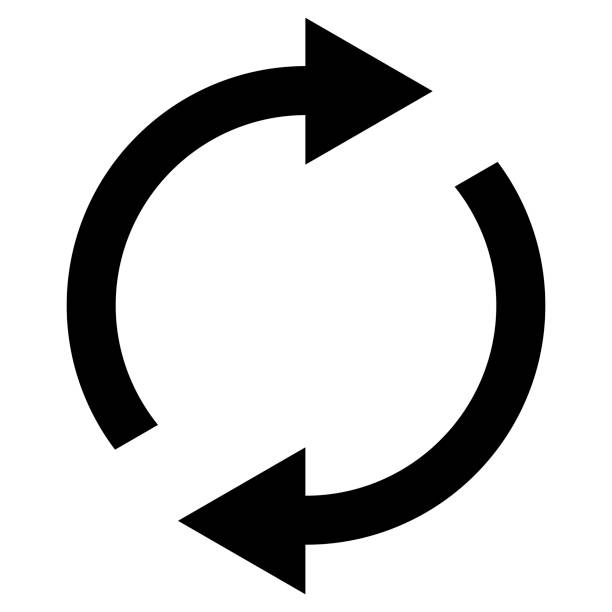 icon swap возобновляется, вращающиеся стрелки по кругу, синхронизация векторных символов, возобновляемый обмен продуктами, обновление - returning stock illustrations