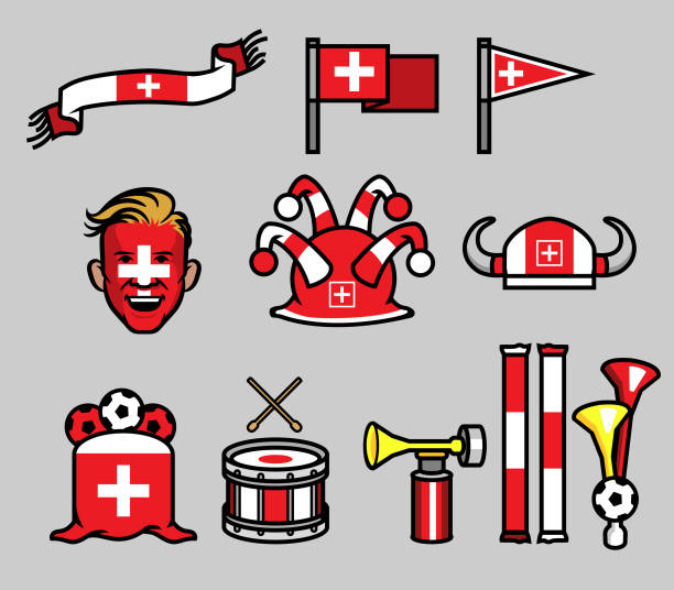 スイス サッカー サポーター歯車セット - headware点のイラスト素材／クリップアート素材／マンガ素材／アイコン素材