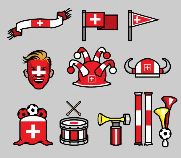 Vector illustration of Switzerland Soccer Supporter Gear Set