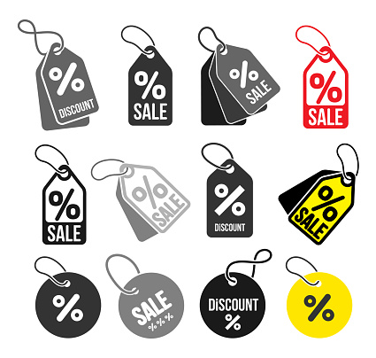 Set of shopping tags simple icon. Discount coupons symbol. Quality design elements. Special offer sign. Flat style. Vector illustration. Isolated on white background