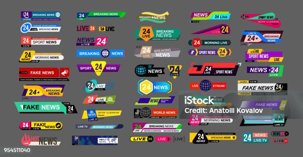 Set Of Tv News Bars News Sign Streaming Video Breaking Fake Sport News Interface Sign Mockup Templates Ready For Your Design Vector Illustration Isolated On A Gray Background Stock Illustration - Download Image Now
