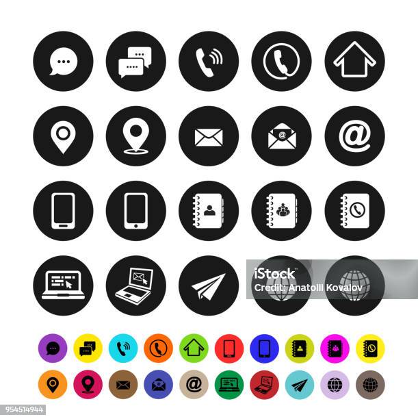 Set Of Contact Icons Flat Design Vector Illustration Isolated On White Background Stock Illustration - Download Image Now