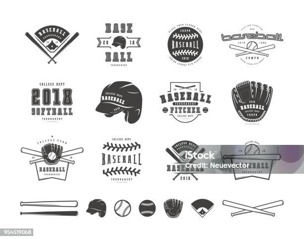 Emblems And Badges Set Of Baseball Team Stock Illustration - Download Image Now - Baseball - Sport, Baseball - Ball, Icon Symbol