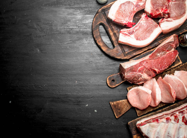 istock Different types of raw pork meat and beef. 954534712