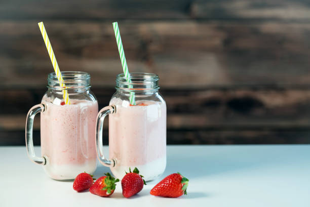 istock Strawberry milkshake in the glass jar 954537844