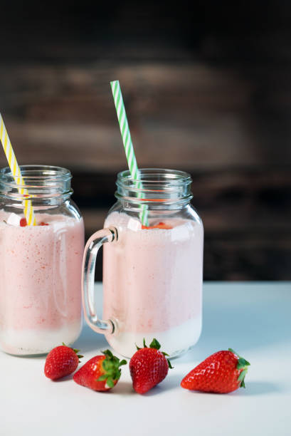 istock Strawberry milkshake in the glass jar 954537898