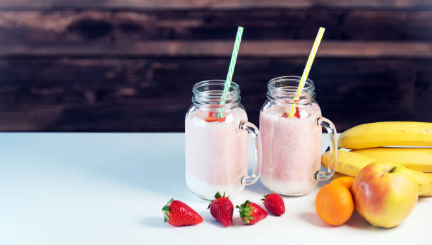 istock Strawberry milkshake in the glass jar 954537924