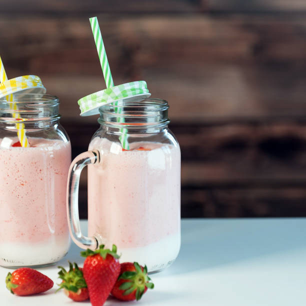 istock Strawberry milkshake in the glass jar 954538054