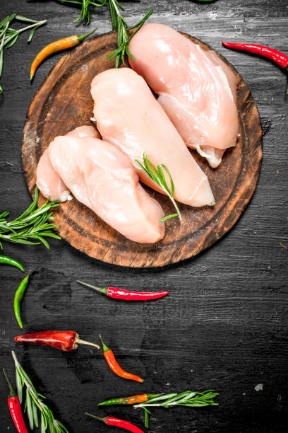 istock Raw chicken fillet with herbs and spices. 954538366
