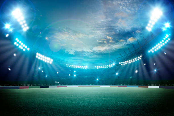lights at night and stadium 3d render stock photo