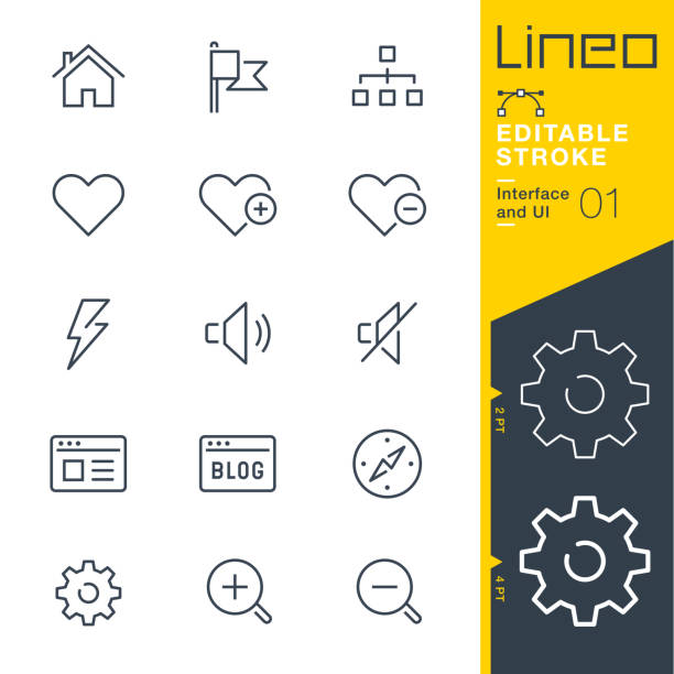 lineo editable stroke - ikony linii interfejsu i interfejsu użytkownika - interface icons flash stock illustrations