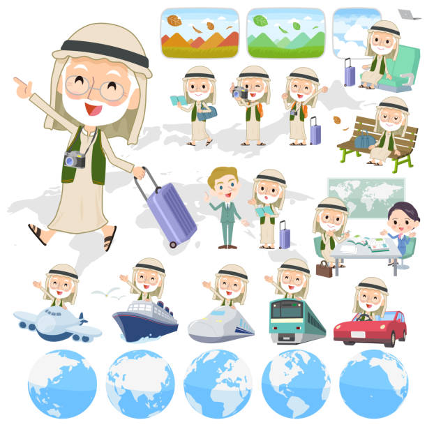 arabische kandura tragen alte men_travel - travel earth airplane dubai stock-grafiken, -clipart, -cartoons und -symbole