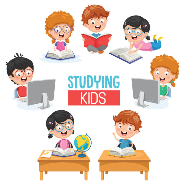 Vector Illustration Of Kids Studying Stock Illustration - Download Image  Now - Child, Learning, Studying - iStock