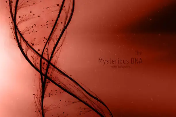 Vector illustration of Vector abstract DNA double helix illustration. Mysterious source of life background. Genom futuristic image. Conceptual design of genetics information.