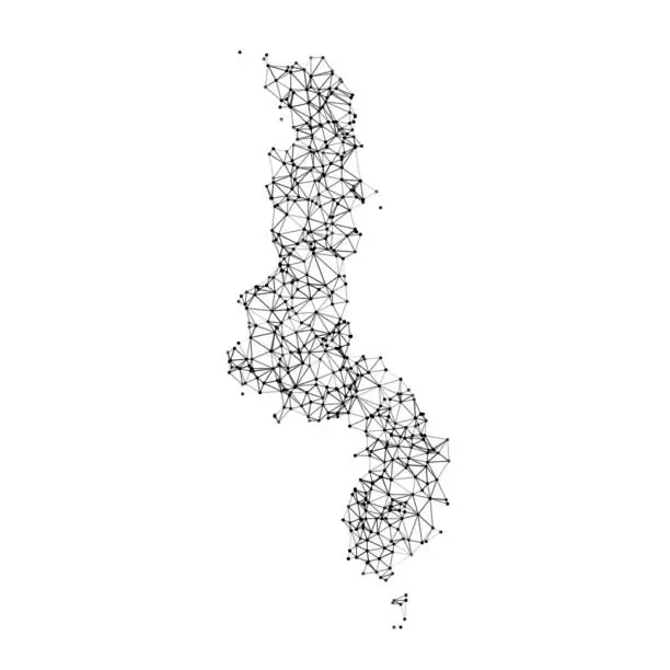 Vector illustration of Malawi Map Network Black And White