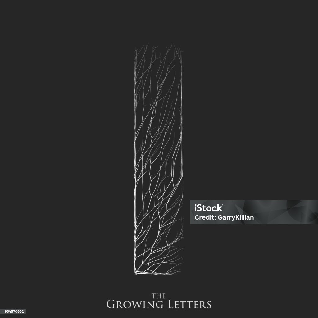 Vector letter I of branch or cracked alphabet. I symbol consisting of growing white lines. Fractured letters. Lighting silhouet of capital letters. Abstract font. Vector letter I of branch or cracked alphabet. I symbol consisting of growing white lines. Fractured letters. Lighting silhouet of capital letters. Abstract font Tree stock vector