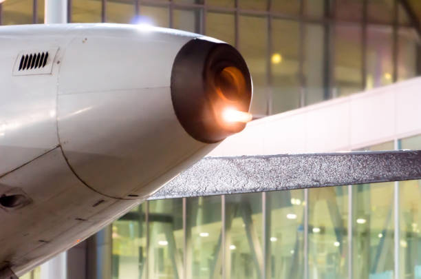 The auxiliary power unit APU of the airplane light on, night