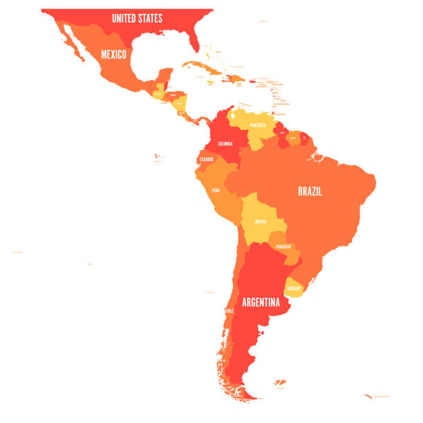 Map of Latin America. Vector illustration in shades of orange Map of Latin America. Vector illustration in shades of orange. latin america stock illustrations