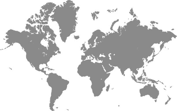 mapa świata zarys zarysu szary tło - outline mexico flat world map stock illustrations