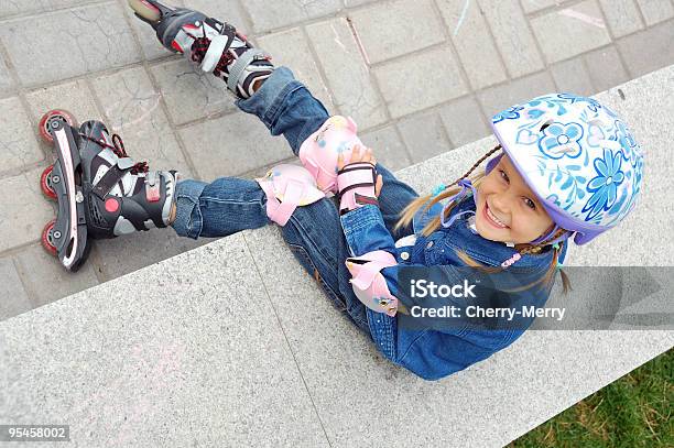 Child With Rollerskates And Helmet Stock Photo - Download Image Now - 4-5 Years, Cheerful, Child