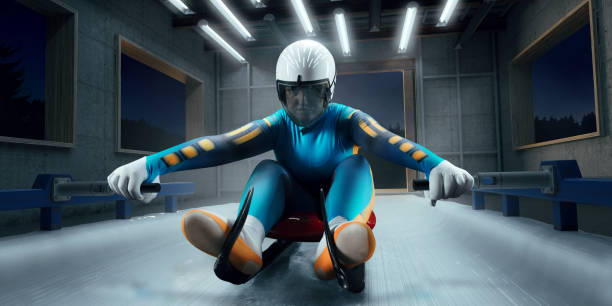istock Female Luge athlete in start line 954586300