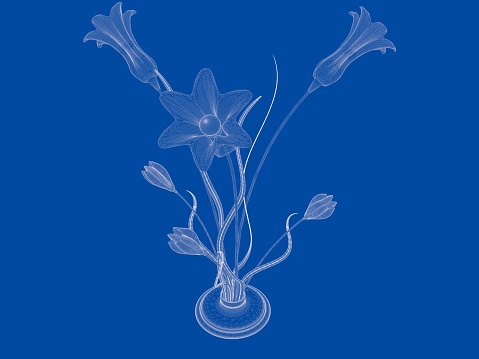 3d rendering of a blueprint lamp light holder isolate on a blue background