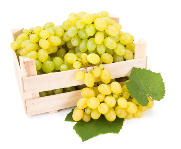 istock White table grapes (Vitis) in wooden crate 954605154