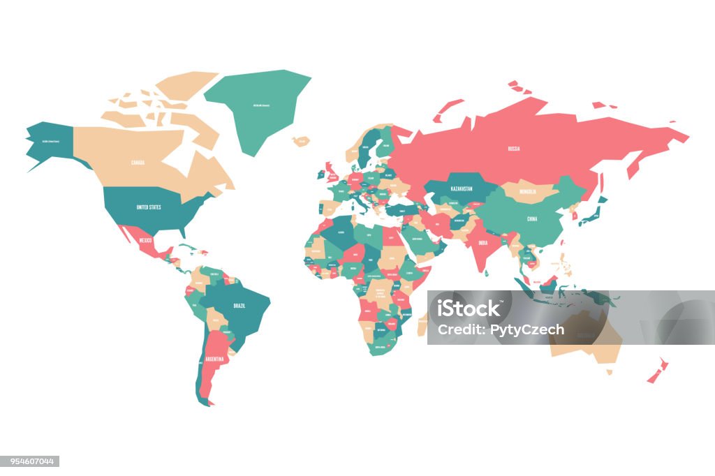 Colorful map of World. Simplified vector map with country name labels Colorful map of World. Simplified vector map with country name labels. World Map stock vector