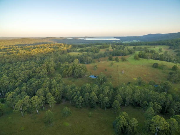 istock Sunset over countryside - aerial view. 954611570