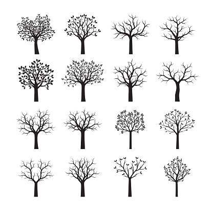 Set of Black Trees. Vector illustration. Nature and garden.