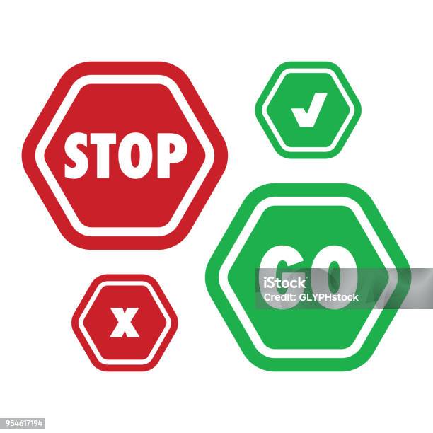 Vector Illustration Of Sign Stop And Go Glossy Icon Isolated On White Stock  Illustration - Download Image Now - iStock