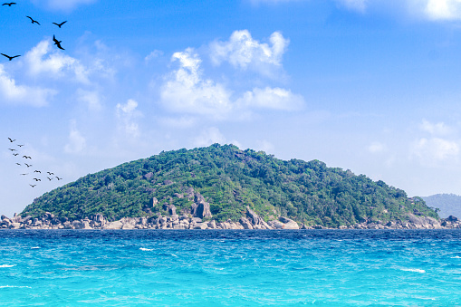 Similan Island Group view point with crystal clear water, Similan National Park, Phang-nga, Thailand.
