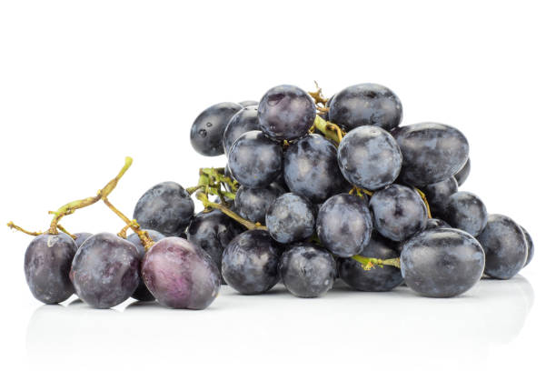 istock Fresh Black Wine Grapes isolated on white 954635412