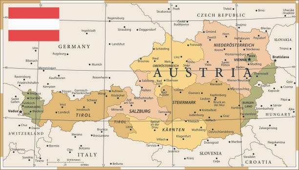20 - Austria - Vintage Color Dark Map of Austria - Vintage Vector illustration wiener neustadt stock illustrations