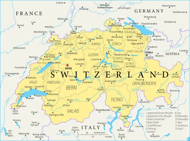 Vector illustration of Map of Switzerland - Vector