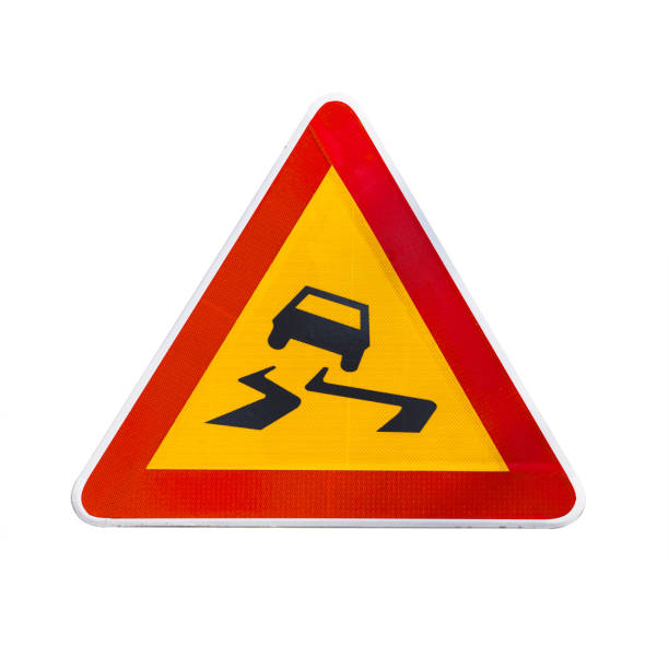 istock Slippery road, road sign isolated on white 954646414