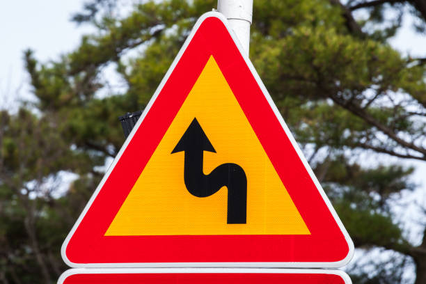 istock Dangerous turns, warning traffic sign 954646436