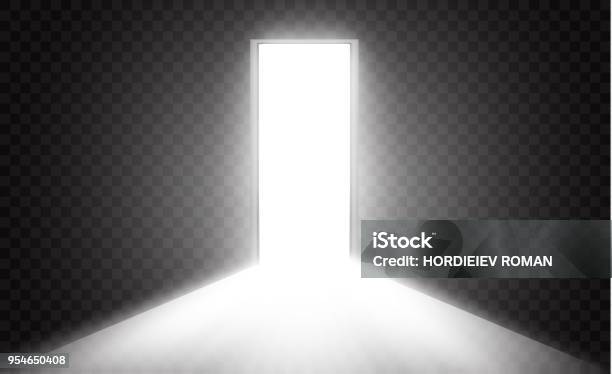 Open The Door In A Dark Room With Light Passing Through It Light Enters Through The Gap On A Transparent Background Stock Illustration - Download Image Now