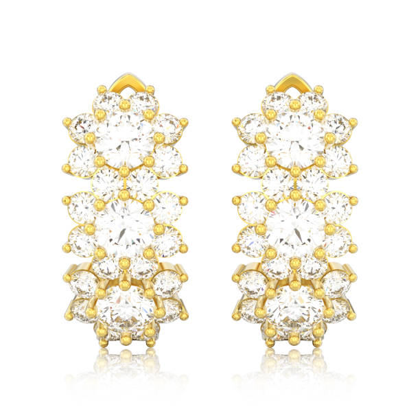 istock 3D illustration isolated gold diamond earrings with hinged lock with reflection 954652418