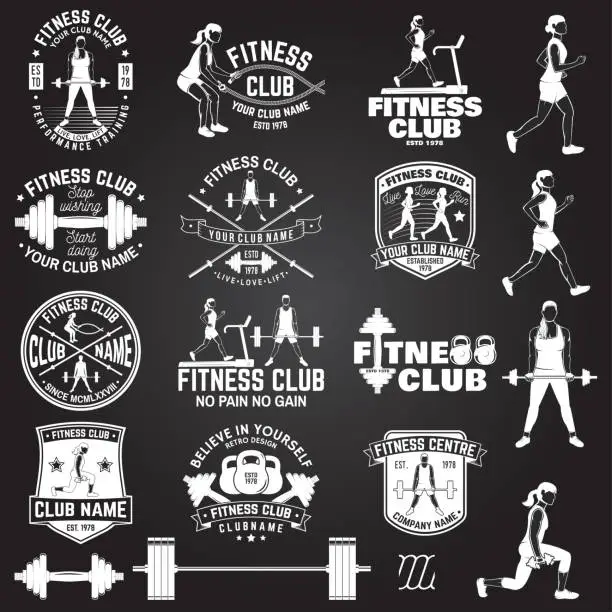 Vector illustration of Fitness club badges. Vector. For fitness centers emblems, gym signs and others